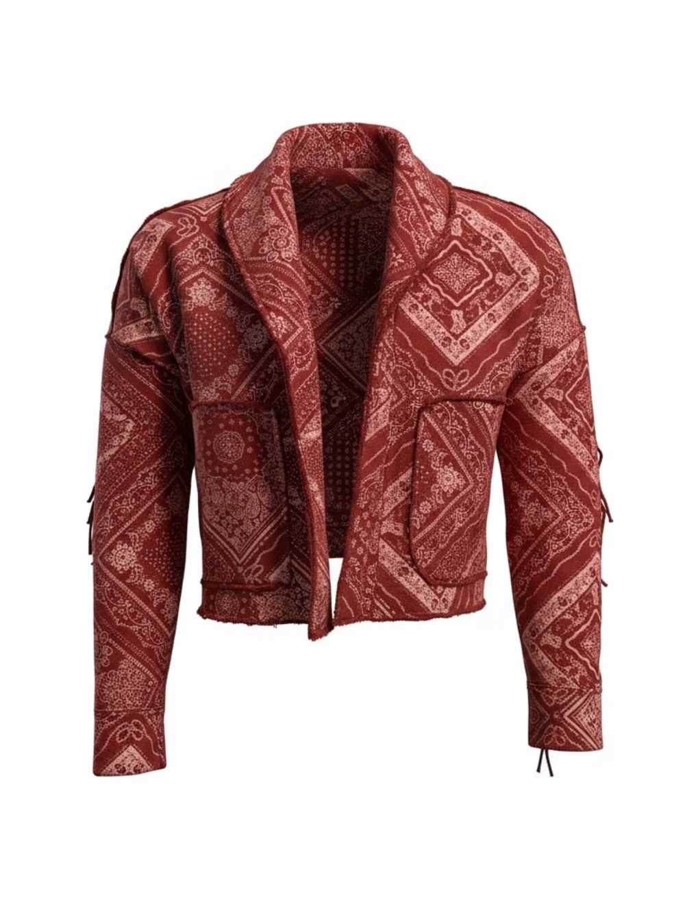 Ragabond Studio Red Bandana Fringe Jacket Western Boho Cropped Festival